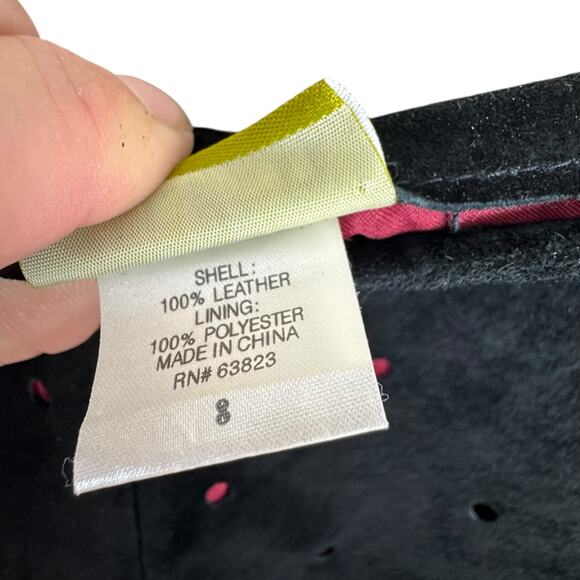 Acorn Black Suede Leather Peek-A-Boo Burgundy Lining A-Line Short Skirt Size 8 - Picture 7 of 8